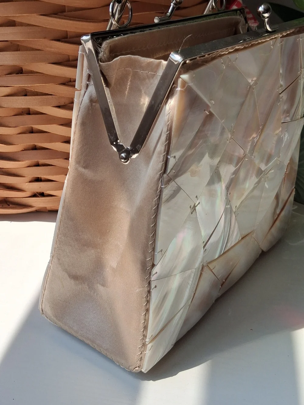Vintage Style Mod Genuine Mother-of-Pearl Mosaic Clutch / Evening Bag
